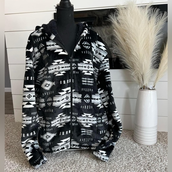 Southwestern Navajo hooded fleece coat